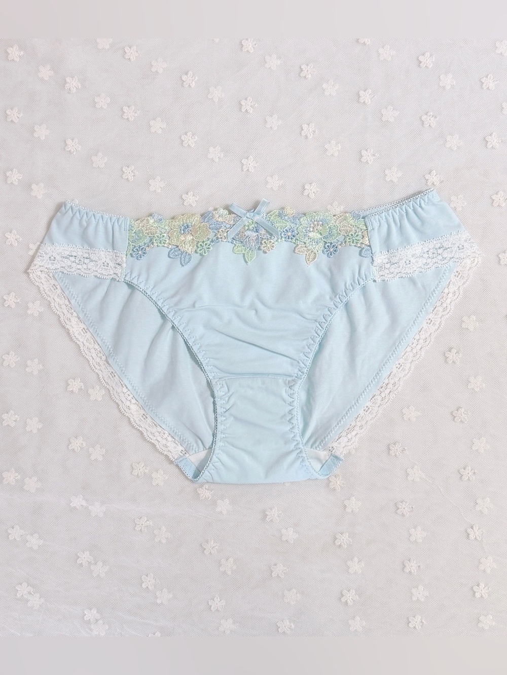 US-M/JP-LL Japanese Brand Satin Bow Rose Embroidery Breathable Cotton Panties